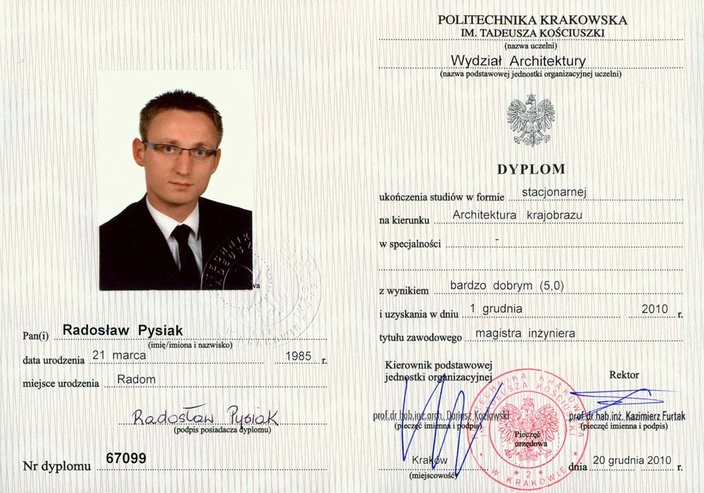 Radosław Pysiak - Dyplom - Architekt Krajobrazu